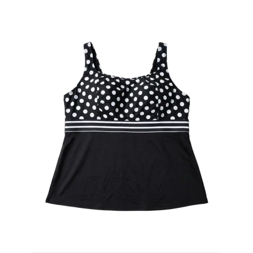 Lands’ End Black White Polka Dot Tankini Swim Top Plus 18W/L Retro Chic
